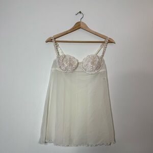 Vintage Fredrick’s Y2K Babydoll Sheer Balconette Nighty Tunic Top medium cream